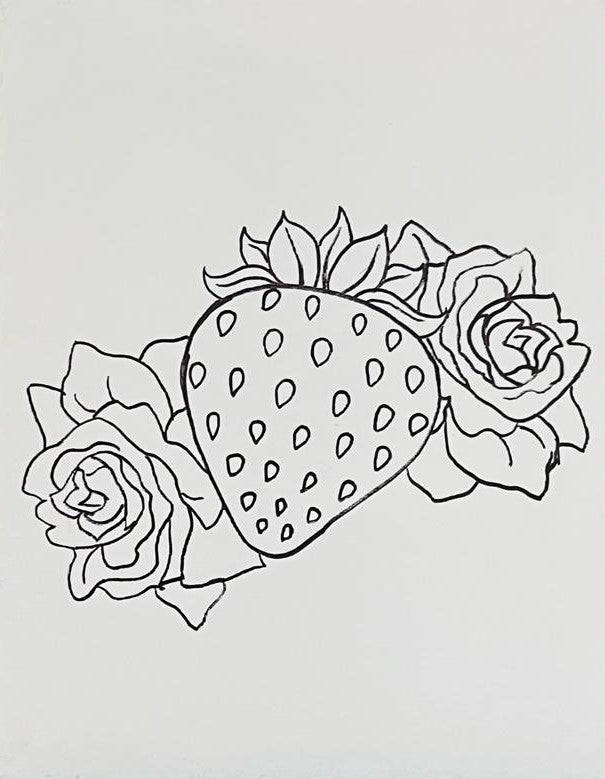 Strawberry and Flowers Pre-Traced Canvas